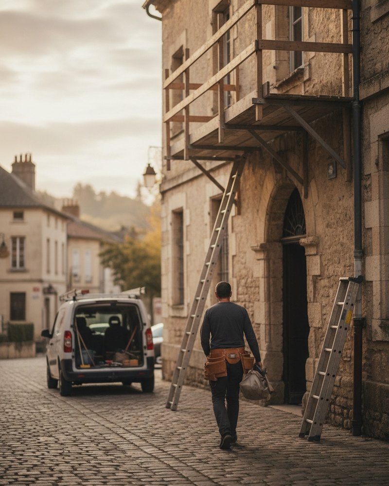 Immeuble ancien en cours de rénovation dans un centre-ville